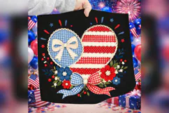 Patriotic Heart PNG, Red Blue Gingham Bow, Coquette 4th of Product Image 4