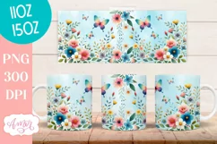Flowers and butterflies mug wrap PNG for sublimation Product Image 3