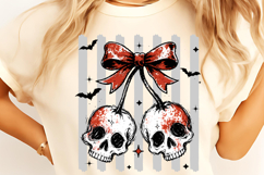 Skull Cherry Halloween PNG, Halloween Coquette Bow Skull PNG Product Image 1
