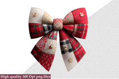 Christmas Patchwork Bow Clipart PNG Product Image 1