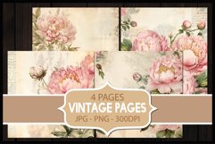 4 Vintage Peonies Flower Digital Papers I Junk Journal Page Product Image 1