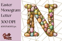 Easter Letter N Clipart, Bunny Alphabet PNG, Egg Monogram Product Image 1