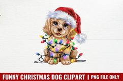 Funny Christmas Dog Watercolor Clipart PNG Product Image 1