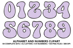 Stripes Alphabet Letters &amp; Numbers Clipart PNG 300DI Product Image 5
