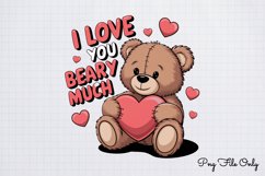 I love you beary much PNG, Retro Valentine Sublimation PNG Product Image 1