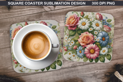 Flowers Coaster Sublimation, Spring Coaster PNG Design Product Image 1
