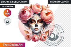 Pastel Floral Day of the Dead Clipart PNG,sugar skull design Product Image 1