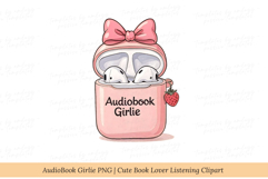 AudioBook Girlie PNG | Cute Book Lover Listening Clipart Product Image 1