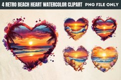 Retro Beach Heart Watercolor Clipart PNG Product Image 1