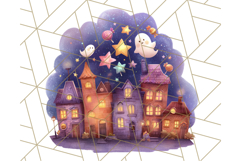 Pastel Halloween Town PNG Clipart, Spooky Shops &amp; Homes Png Product Image 3