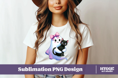 Coquette Halloween Ghost Black Cat PNG DTF Sublimation Product Image 2