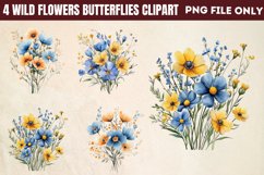 Wild flowers butterflies and dragonfly Clipart PNG Product Image 1
