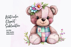 watercolor cute kawai teddy bear patchwork patterned clipart Product Image 1