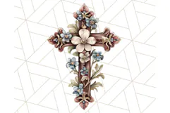 Faith Cross PNG with Flowers, Watercolor Religious Art Print Product Image 3