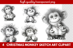 Christmas Monkey Sketch Art Clipart | Hand-Drawn Holiday Product Image 1