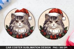 Christmas Cat Car Coaster PNG, Funny Cat Car Coaster Product Image 1