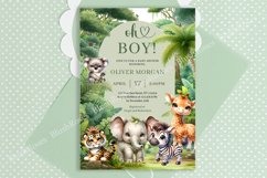 Tropical Jungle Safari Animals Boy Baby Shower Invite ZB89 Product Image 1