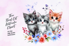 Three cute floral cat watercolor clipart Product Image 1