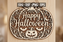 Happy Halloween SVG, Pumpkin Door Hanger SVG, Spooky Laser Product Image 1
