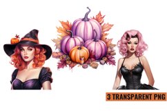 Pink Halloween Watercolor Clipart Sublimation ,PNG Product Image 1
