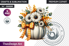 Floral Coquette Pumpkin and Daisy PNG with bow fall Clipart Product Image 1