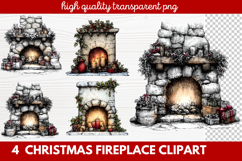 Cozy Christmas Fireplace Clipart | Holiday Mantel &amp; Winter Product Image 1