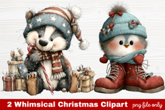 2 Whimsical Christmas Clipart | Cute Holiday PNG Set Product Image 1