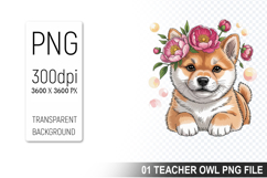 Cute Floral Dog, Animal Sublimation Clipart PNG Product Image 1