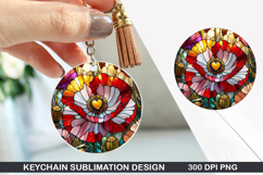 Flower Keychain Sublimation - Spring Keychain PNG Design Product Image 1