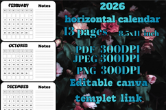 editable 2026 Horizontal calendar with notes 3 Product Image 3