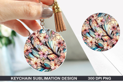 Flower Keychain Sublimation - Spring Keychain PNG Design Product Image 1