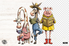Whimsical Farm Animals Love Reading - Animals Clipart Product Image 1