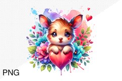 Baby Animals With Heart With Flowers- Clipart Sublimation Product Image 1