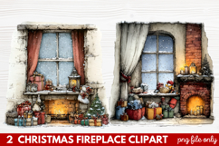 Cozy Christmas Fireplace Clipart | Holiday Mantel &amp; Winter Product Image 1