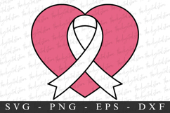 PInk Ribbon Heart PNG | Breast Cancer Awareness Png Product Image 1