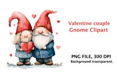 Watercolor Valentine couple gnome clipart, watercolor png Product Image 1