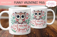 Cute Valentines Mug Wrap PNG, Valentines Owl mug png design Product Image 3