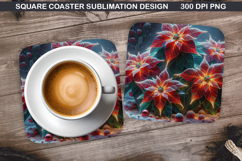 Poinsettias Coaster Sublimation, Christmas Coaster PNG Product Image 1
