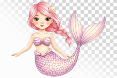 Mermaid Princess Cute Pink Hair Tail Aquatic Siren PNG Product Image 1