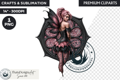 Pastel Goth Fairy Clipart, Black Pink PNG fantasy clipart Product Image 1
