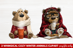 Whimsical Cozy Winter Animals Clipart | Cute Snowy Forest Product Image 1