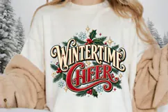 Wintertime Cheer PNG - Vintage Christmas Typography Holly Product Image 2