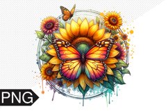 Butterfly and Sunflower Sublimation - Clipart PNG Design Product Image 1