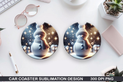 Snowman Car Coaster Sublimation|Christmas Coaster PNG Design Product Image 1