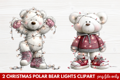 Christmas Polar Bear Lights Clipart | Cute Holiday Bear PNG Product Image 1