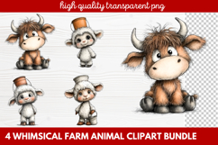 4 Whimsical Farm Animal Clipart | Cute Farm Animals PNG Set Product Image 1
