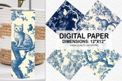 Cat Toile Chinoiserie Damask Digital Paper Product Image 1