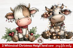 2 Whimsical Christmas Highland Cow Clipart | Cute Festive Product Image 1