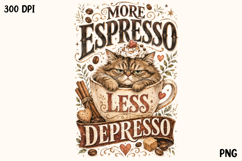 More Espresso Less Depresso Cat Coffee PNG Product Image 1