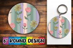 Blissful Round Keychains Sublimation PNG, Gold Flower Product Image 1